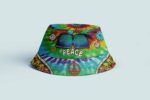 Hippie Peace Bus Multi Color Spiral Tie Dye Bucket Hat