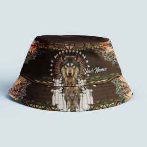 Indian Native Wolf Dream Catchers Bucket Hat Custom Name
