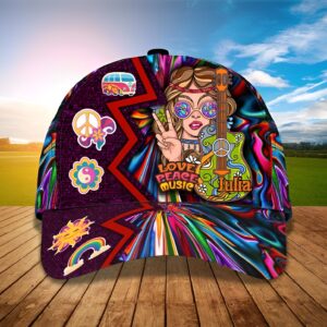 Personalized Hippie Peace Love Guitar Music Baseball Cap
