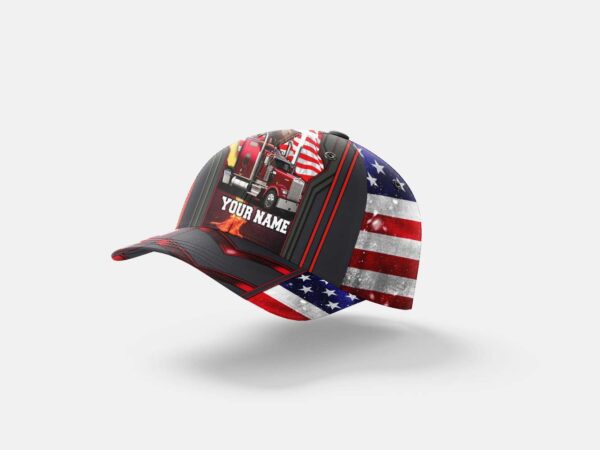 Personalized Trucker Eagle Cross Under God America Flag Baseball Cap