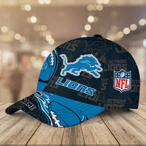 Custom Detroit Lions Personalized Baseball Cap – Blue & Gray Football Fan Hat